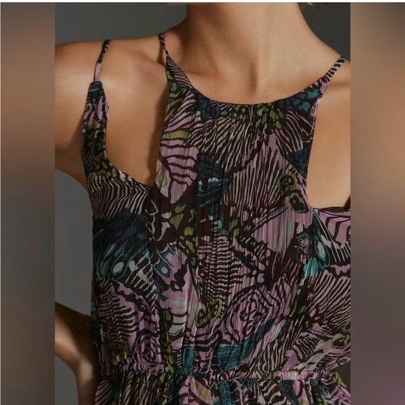 By Anthropologie Cutout Mini Dress-Purple Motif-Small ruffled chiffon S summer - Picture 4 of 5